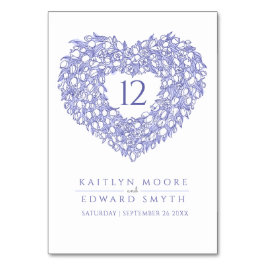 blå tulpaner, monogram bröllop anpassningsbar bordsnummer