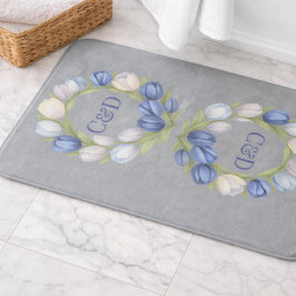 Blå Tulpanmonogram Badmatt Floral Elegant Badrumsmatta