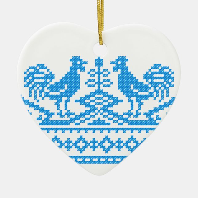 Blå Tupp kor-stygn Julgransprydnad Keramik (Framsidan)