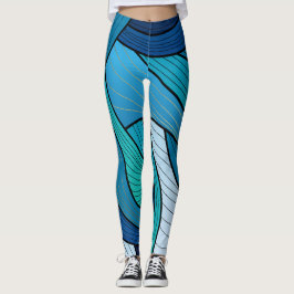 Blå Turkos Abstrakt Våg Leggings