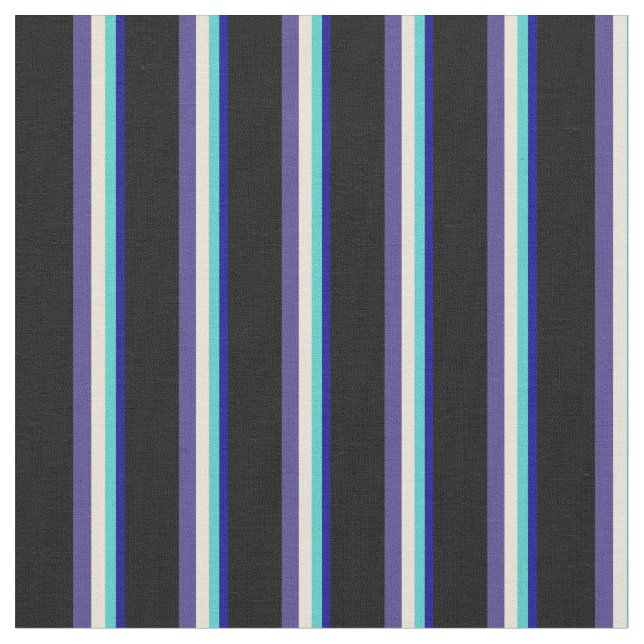 Blå, turkos, Bisque, Mörk Slate Blue & Black Tyg (Närbild)