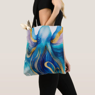 Blå Turkos Guld Bläckfisk Totebag Tygkasse