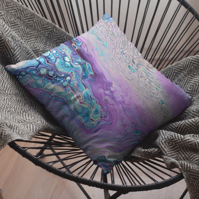 Blå turkos Lila Violet Marble Fluid Abstrakt Kudde (Skapare uppladdad)