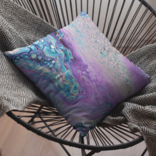 Blå Turkos Lila Violett Marmor Fluid Abstrakt Kudde