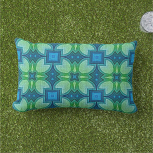 Blå Turkos Limegrön Hip Orient Tribal Art Lumbarkudde