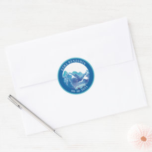 Blå Turkos Majestätisk Berg Bar Mitzvah Runt Klistermärke