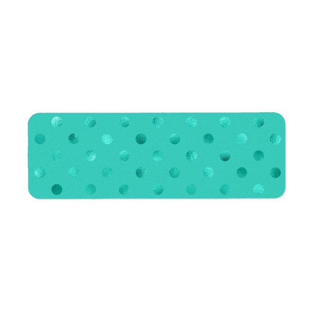 Blå turkos Metallic Faux Foil Polka Dot Aqua Returadress Etikett (Framsidan)