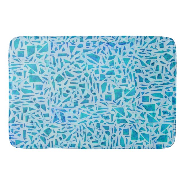 Blå Turkos Mosaik Glas Kakel Modern Chic Badrumsmatta (Framsidan)