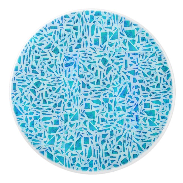 Blå Turkos Mosaik Glas Kakel Modern Chic Knopp (Framsidan)