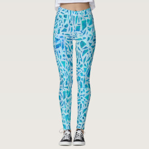 Blå Turkos Mozaik Glasplatta Modern Chic Leggings