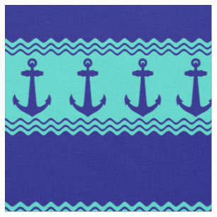Blå turkos Nautical Anchor Coastal Rand Tyg