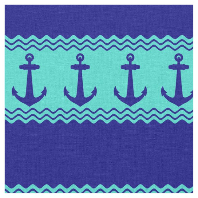 Blå turkos Nautical Anchor Coastal Rand Tyg (Närbild)