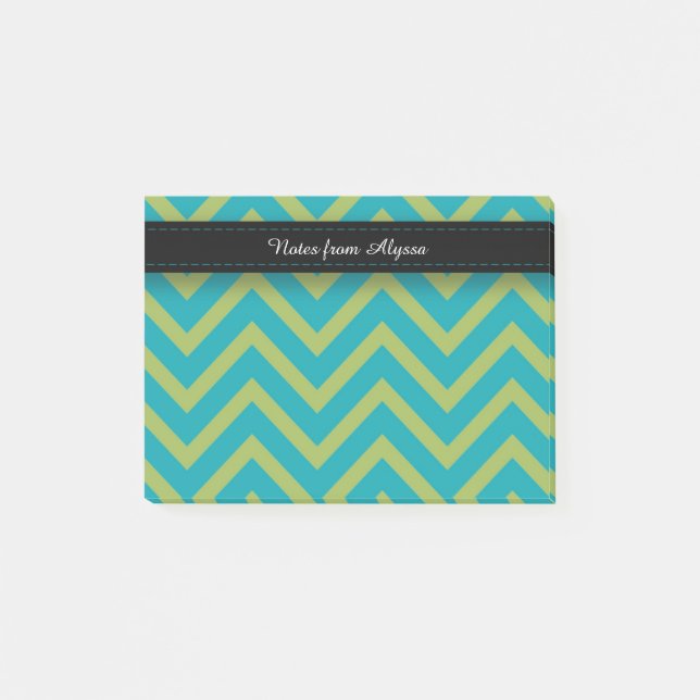 Blå / turkos och grön Chevron Post-it Block (Framsida)