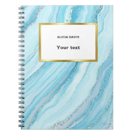 Blå Turkos och Guld Marmor | ditt namn Anteckningsbok