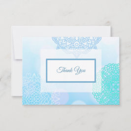 Blå, turkos och vit mandala-tackkort  tack kort