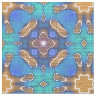 Blå turkos Ochre Retro Nouveau Mosaic Mönster Tyg