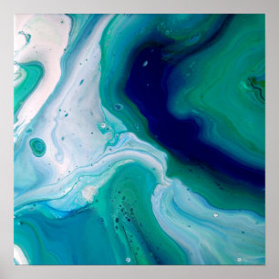Blå turkos Swirls Marble Abstrakt Art Poster