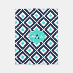 Blå, turkos, vit ikat Diamond Fleecefilt