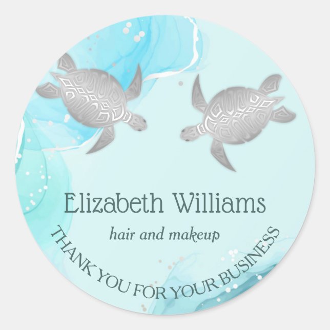 Blå turtles Silver Runt Klistermärke (Framsida)