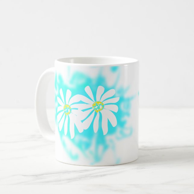 Blå tusensköna blomma minimal mugg | Söt botanisk  (Framsida vänster)