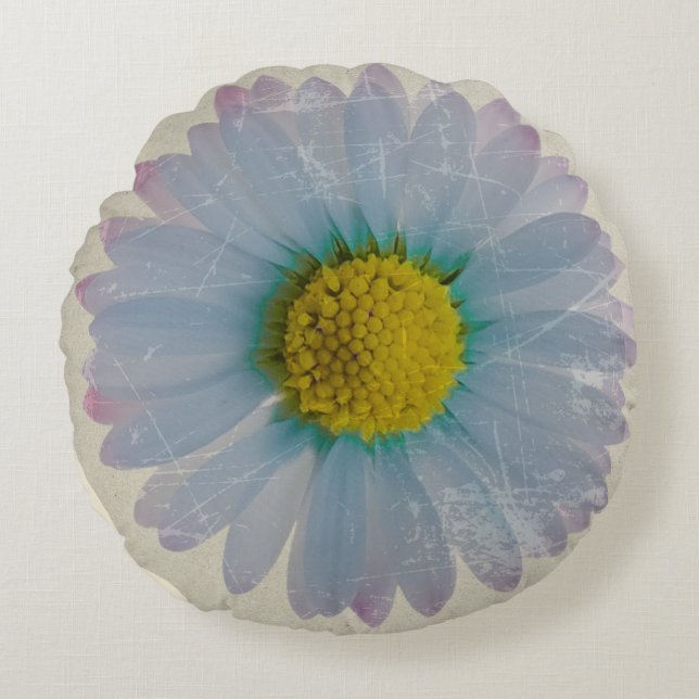 Blå tusensköna - Vintage blommig dekoration Rund Kudde (Framsidan)