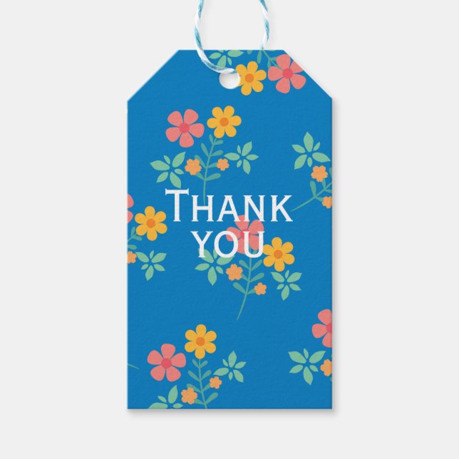 Blå tusenskönas vintagebukett Mönster tack Presentetikett (Framsidan)