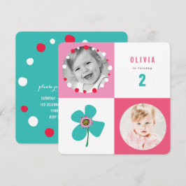 Blå tusensköns Pop Squares Flickas födelsedagsfoto Inbjudningar