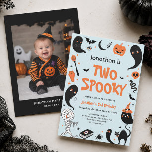 Blå Två Kuslig Halloween 2-års Födelsedagsfest Poj Inbjudningar