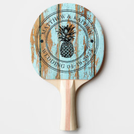 Blå Tvätt Trä Ananas Bröllopskrona & Namn Pingisracket