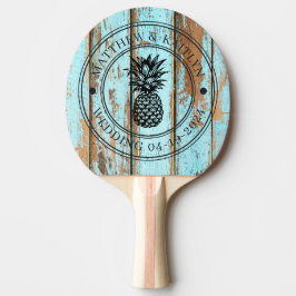 Blå Tvätt Trä Ananas Bröllopskrona & Namn Pingisracket