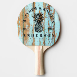 Blå Tvätt Trä Tropisk Ananas Bröllopskrona Pingisracket