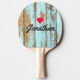 Blå Tvätt Trä Vintage Hjärta Signatur Pingisracket