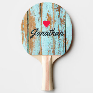 Blå Tvätt Trä Vintage Hjärta Signatur Pingisracket