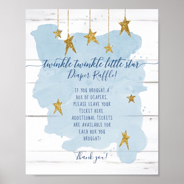 Blå Twinkle Little Star Boy Diaper Raffle-tecken Poster (Framsidan)
