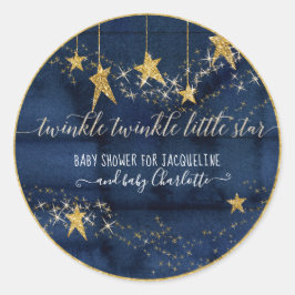 Blå Twinkle Little Star Guld Pojke Shower Runt Klistermärke