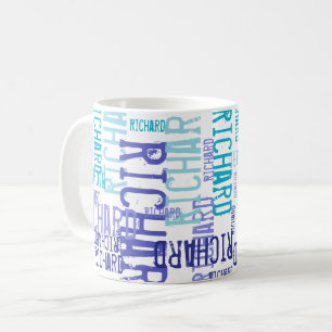 Blå typografi namn mönster kaffemugg