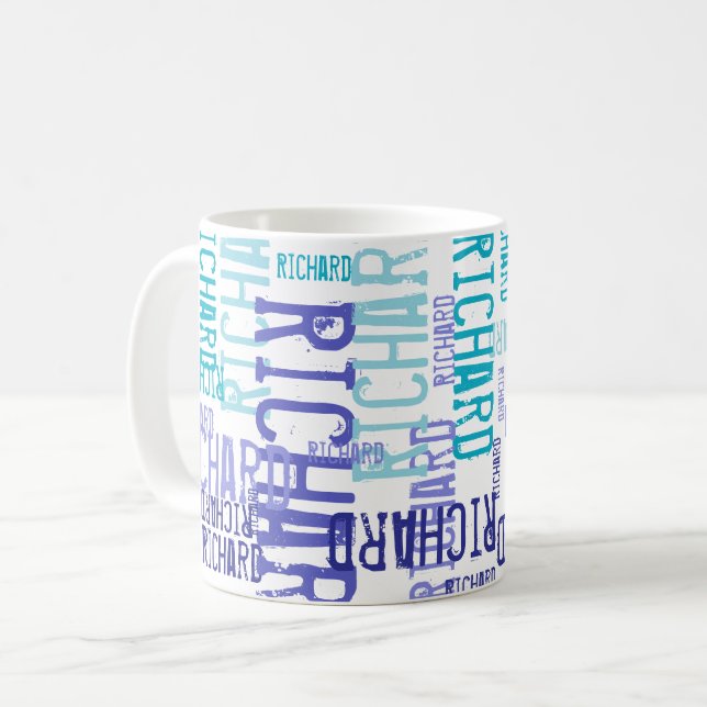 Blå typografi namn mönster kaffemugg (Framsida vänster)