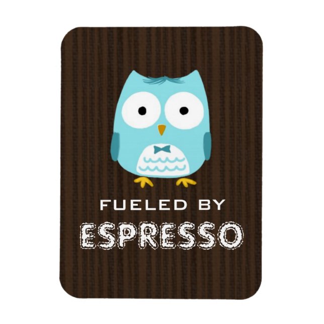 Blå Uggla Drivs av Espresso (Anpassningsbar text) Magnet (Vertikal)