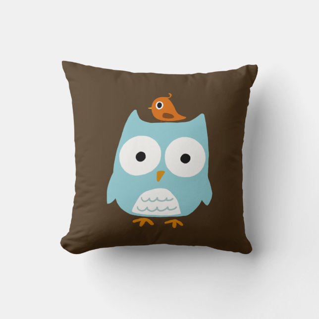 Blå Uggla med lilla Orange Bird Kudde (Framsida)
