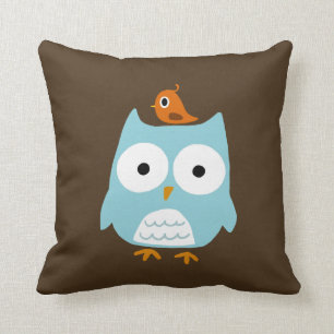 Blå Uggla med lilla Orange Bird Kudde
