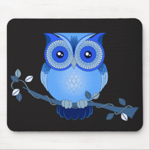 Blå Uggla på Black Mousepad Musmatta