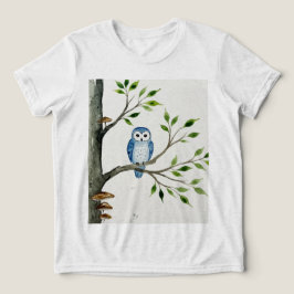 Blå uggla på en trädgren t shirt