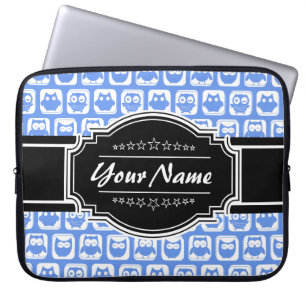 Blå Uggla Svarta Personligen Namn Laptop Sleeve