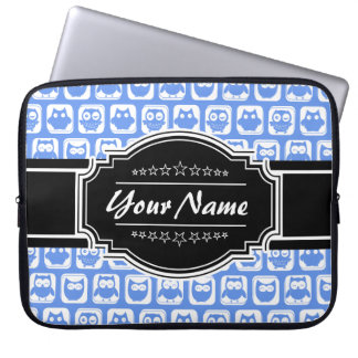Blå Uggla Svarta Personligen Namn Laptop Sleeve