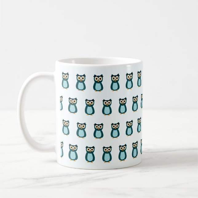 Blå Uggle Illustration Kaffemugg (Vänster)