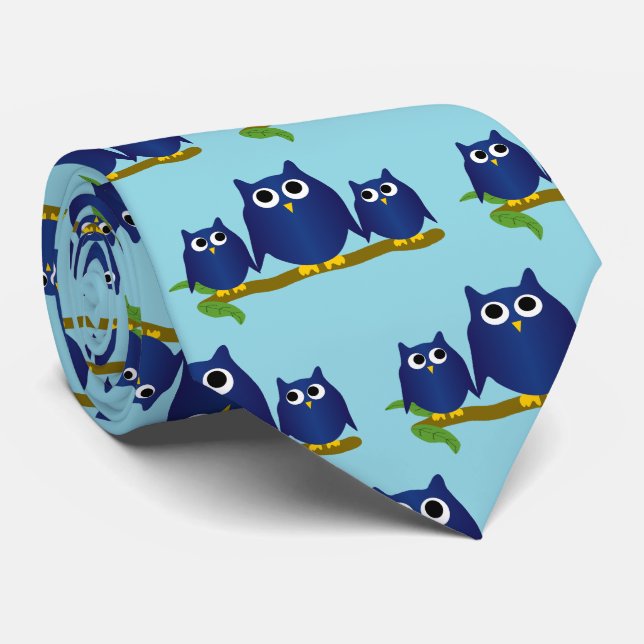 Blå Ugglor Design Bakgrund i valfri färg Slips (Rullad)