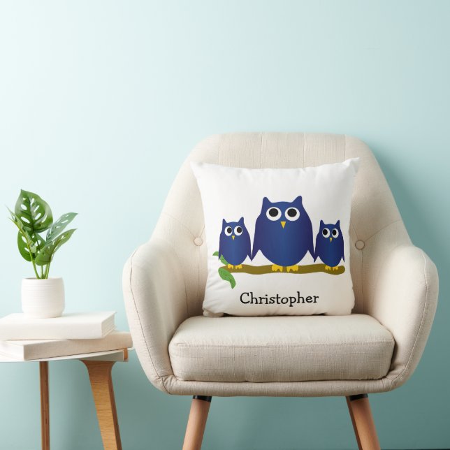 Blå Ugglor Design Personlig Kudde (Stol)
