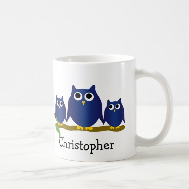 Blå Ugglor Personlig Design Kaffemugg (Höger)