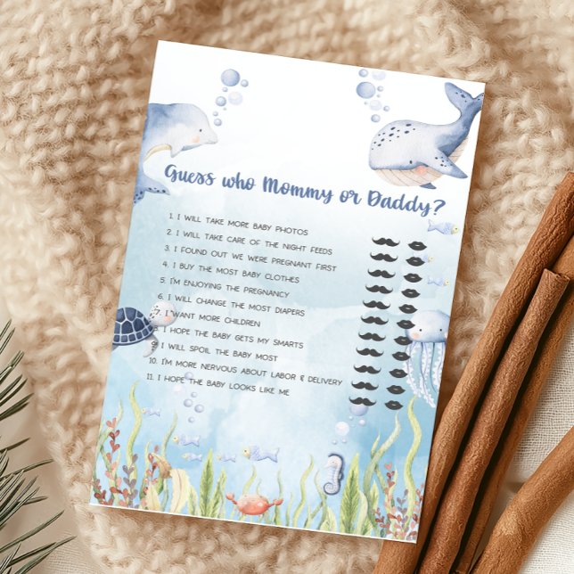 Blå under havet Baby Shower Gissa vem spel (Under the Sea Baby Shower Game)