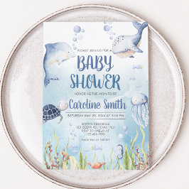 Blå Under Havet Baby Shower Inbjudningar